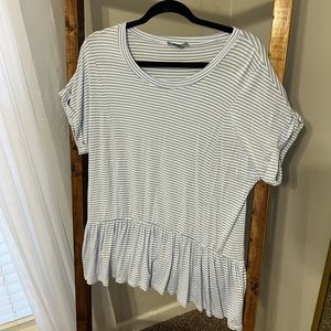 Blue and White Striped Short Sleeve Blouse - Alison Andrews - Small (Runs Big)